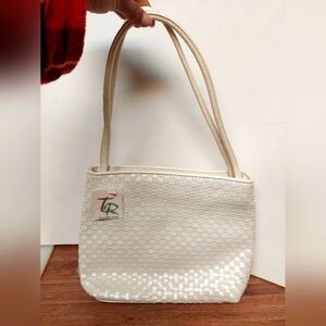 Vintage* Tannery Row Pearl White Vinyl? Basket Weave Bag